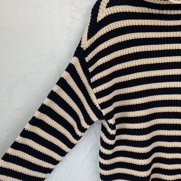 Demylee  Olyvia Stripe Turtleneck Chunky Sweater in Navy/Neutral Sz S - Picture 5 of 9
